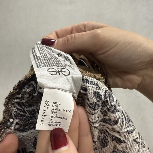 Nine West Jeans Pants Womens 2X Brown Black Floral Linen Blend Wide Leg Cropped - Picture 11 of 12